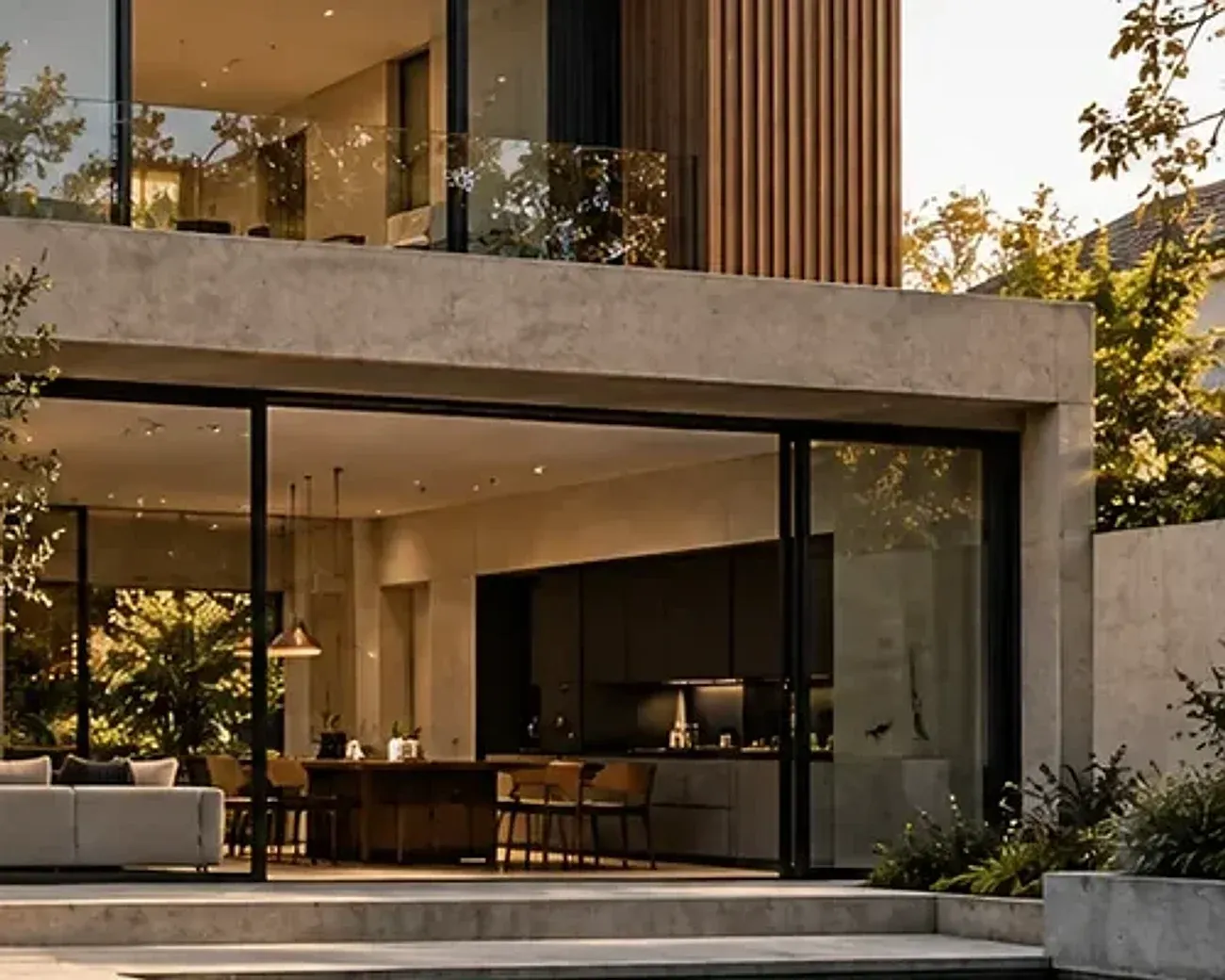 Hawthorn House — Warm concrete / Spotted gum