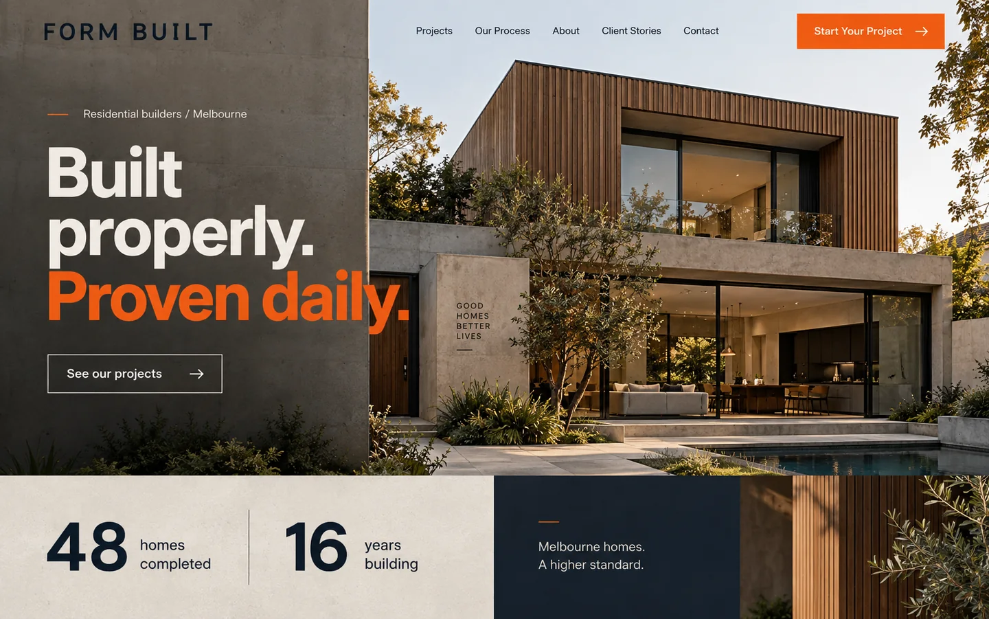 Form Built, a premium residential builder website concept