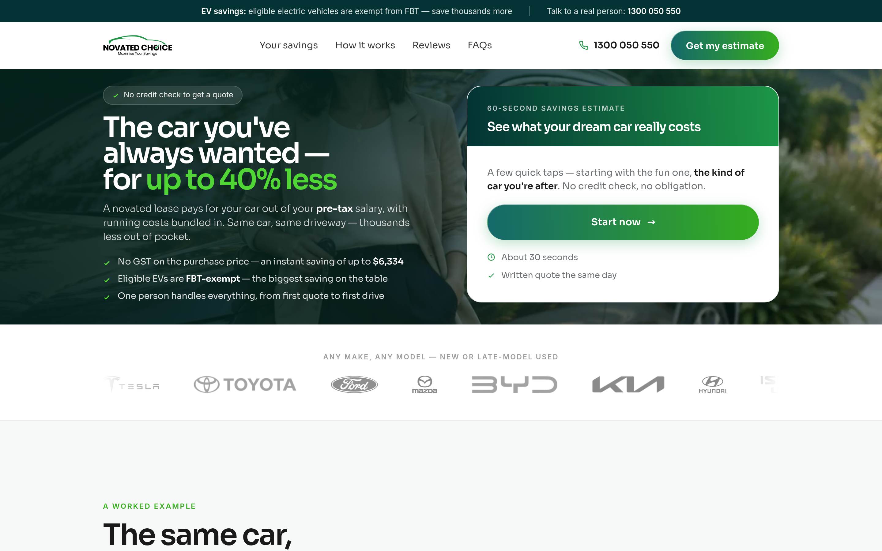 Novated Choice landing page